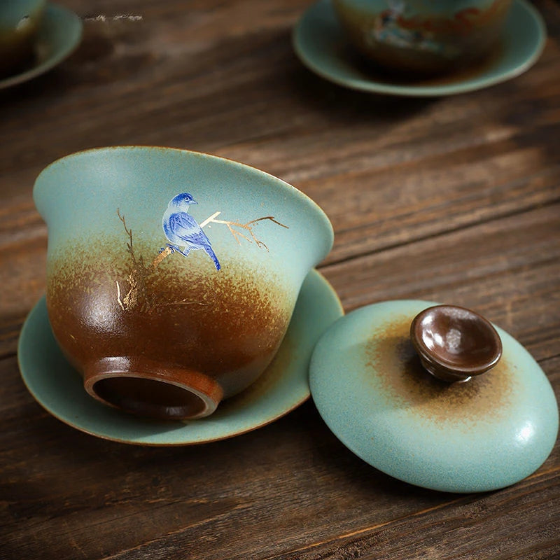 170ml Antique Ceramic Gaiwan Hand-made Portable Tea Infuser Chinese Tea Cup Traditional Tea Accessories Home Beauty Tea Bowl