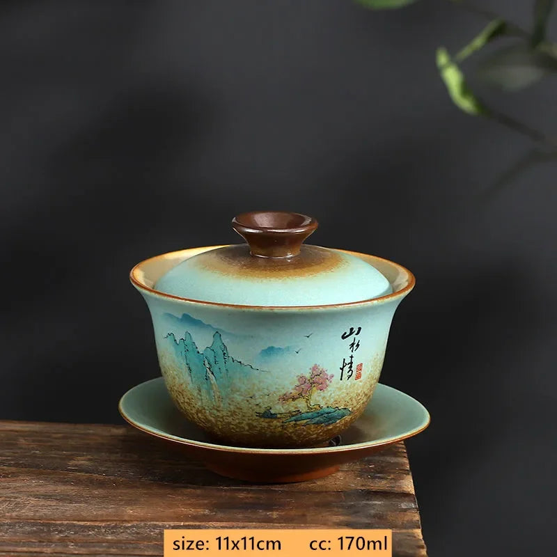 170ml Antique Ceramic Gaiwan Hand-made Portable Tea Infuser Chinese Tea Cup Traditional Tea Accessories Home Beauty Tea Bowl