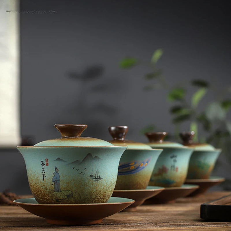 170ml Antique Ceramic Gaiwan Hand-made Portable Tea Infuser Chinese Tea Cup Traditional Tea Accessories Home Beauty Tea Bowl