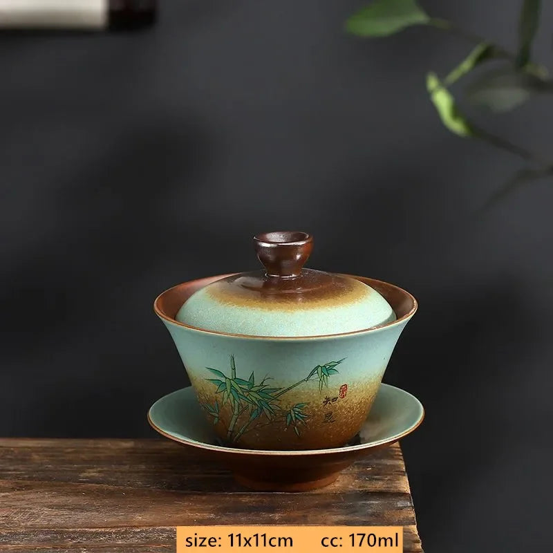 170ml Antique Ceramic Gaiwan Hand-made Portable Tea Infuser Chinese Tea Cup Traditional Tea Accessories Home Beauty Tea Bowl