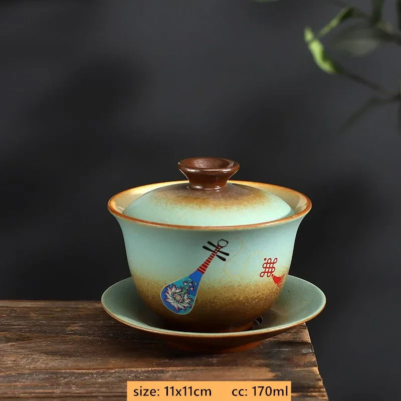 170ml Antique Ceramic Gaiwan Hand-made Portable Tea Infuser Chinese Tea Cup Traditional Tea Accessories Home Beauty Tea Bowl