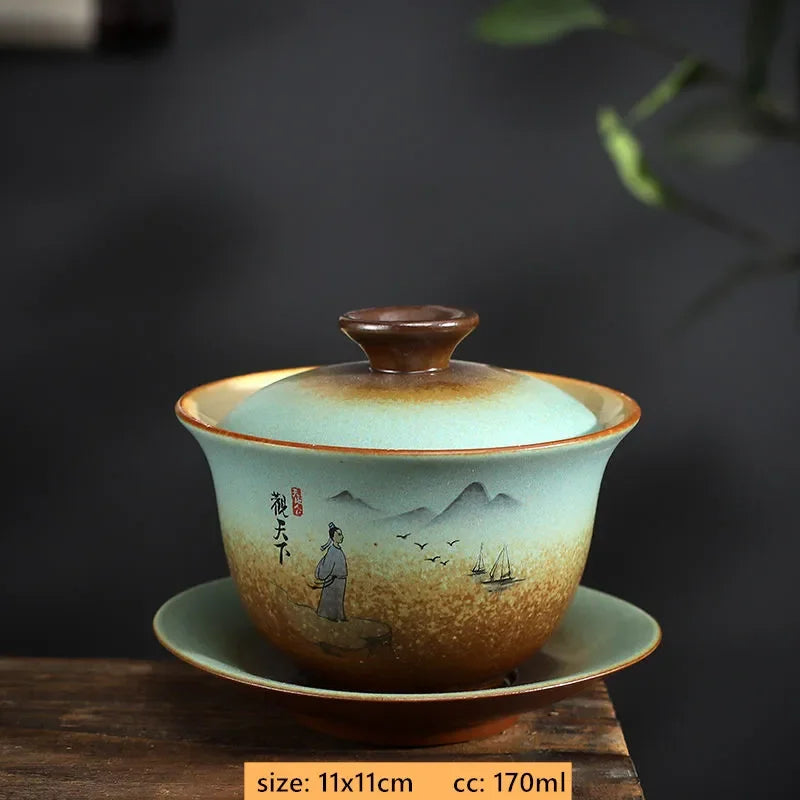 170ml Antique Ceramic Gaiwan Hand-made Portable Tea Infuser Chinese Tea Cup Traditional Tea Accessories Home Beauty Tea Bowl