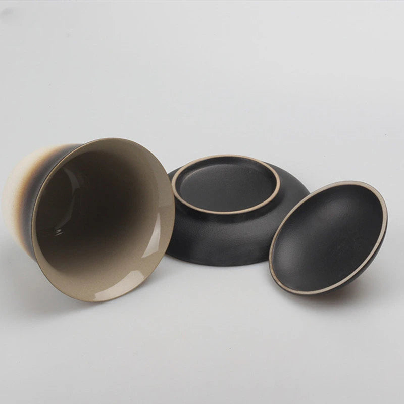 170ml Black Pottery Chinese Gaiwan Wedding Ceramic Tea Infuser Household Porcelain Tea Set Handmade Tea Bowl Teacup with Lid