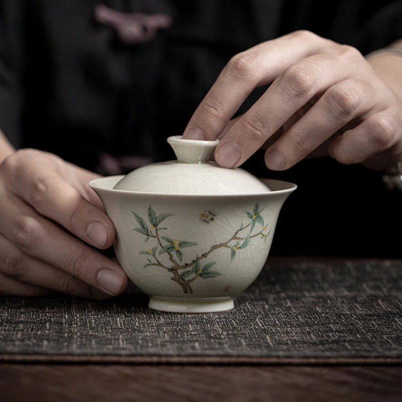 180ml Antique Gaiwan for Tea Ceramic Landscape Tureen with Lid Tea Making Teaware Chinese Cup Tea Ceremony Tea Bowl Chawan Gift