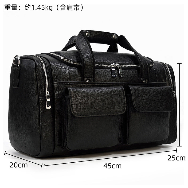 New Cylindrical Genuine Leather Travel Duffle, Fashionable Gym Shoulder Crossbody Bag, Premium Top Handle Weekender for Men