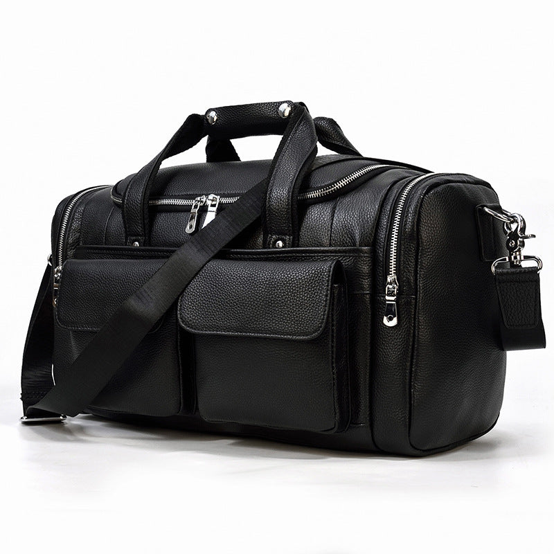 New Cylindrical Genuine Leather Travel Duffle, Fashionable Gym Shoulder Crossbody Bag, Premium Top Handle Weekender for Men