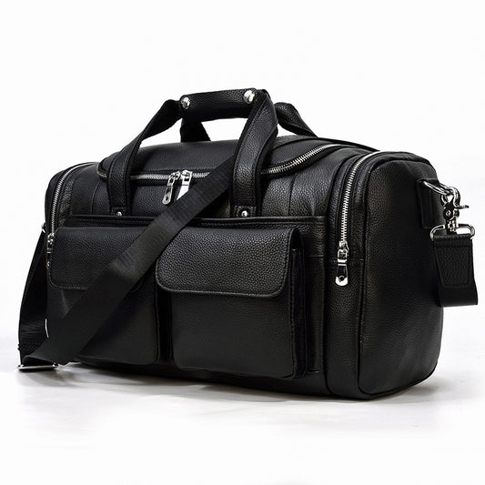 New Cylindrical Genuine Leather Travel Duffle, Fashionable Gym Shoulder Crossbody Bag, Premium Top Handle Weekender for Men