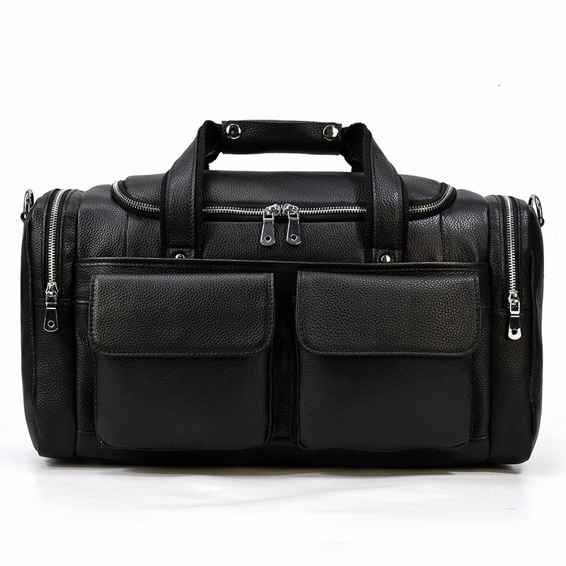 New Cylindrical Genuine Leather Travel Duffle, Fashionable Gym Shoulder Crossbody Bag, Premium Top Handle Weekender for Men