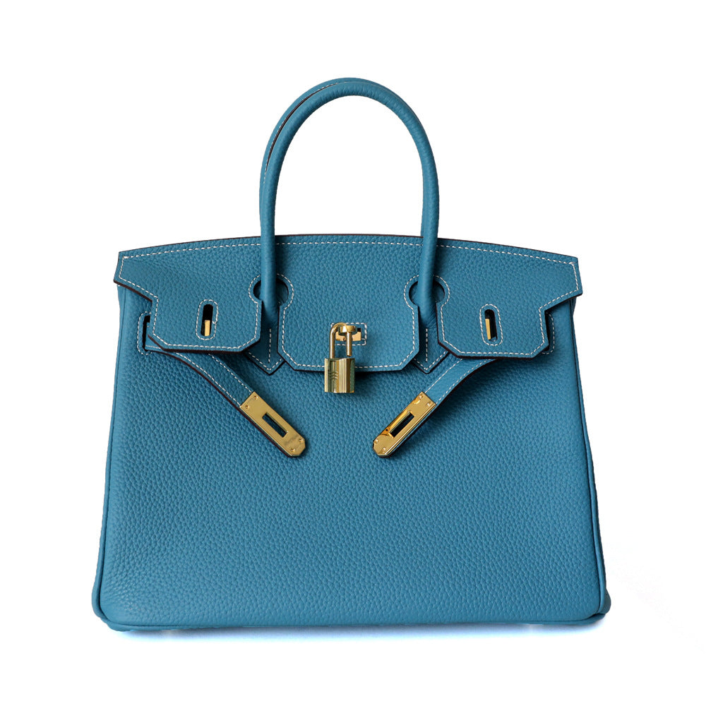Premium Pebbled Leather Birkin-Inspired Tote Bag for Women, Genuine Leather Shoulder Crossbody Top-Handle Handbag with Spacious Design, Everyday Purse