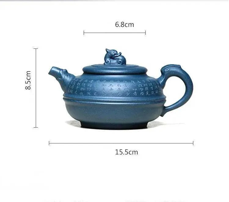 Teapots 340ml Handmade Yixing Tea Pot Purple Clay Blue Tea Pot Kung Fu Purple Sand Tea Pot Set y240701