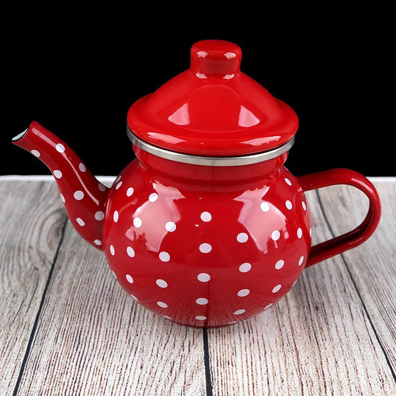 1L Enamel Pot Small Capacity Coffee Pot Milk Tea Pot Brewing Tea Pot Afternoon Tea Small Fresh Ethnic Style Small Teapot New