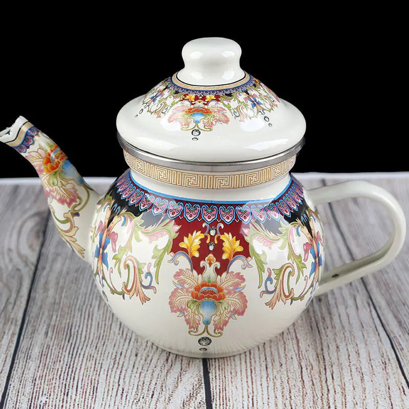 1L Enamel Pot Small Capacity Coffee Pot Milk Tea Pot Brewing Tea Pot Afternoon Tea Small Fresh Ethnic Style Small Teapot New