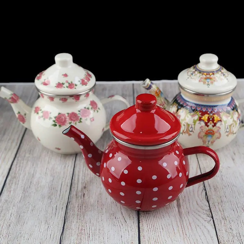 1L Enamel Pot Small Capacity Coffee Pot Milk Tea Pot Brewing Tea Pot Afternoon Tea Small Fresh Ethnic Style Small Teapot New