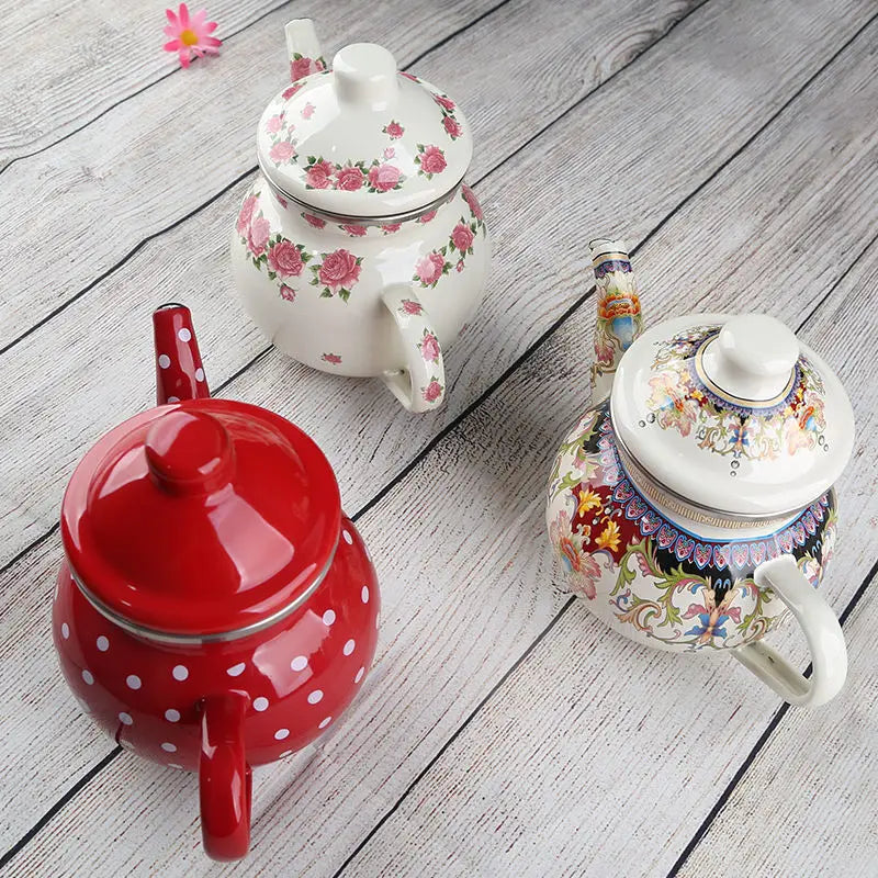 1L Enamel Pot Small Capacity Coffee Pot Milk Tea Pot Brewing Tea Pot Afternoon Tea Small Fresh Ethnic Style Small Teapot New