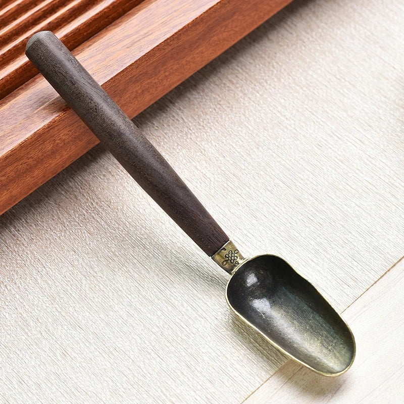 1PC Vintage Ebony Pu'Er Tea Spoon Solid Wood Handle Retro Creative Tea Shovel Tea KongFu Tea Ceremony Accessories Teaspoon