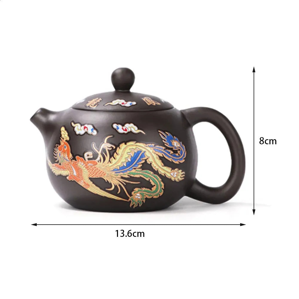 Vintage Dragons Phoenixs Purple Clay Teapot Household KungFu Tea Pot For Brewings Tea 240726