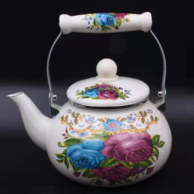 2.4/2.5L Hand Painted Enamel Teapot Ethnic Restaurant Milk Tea Kettle Tea Set Boiling Kettle