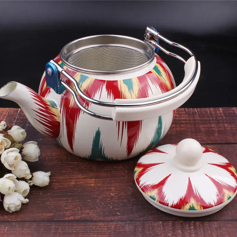 2.4/2.5L Hand Painted Enamel Teapot Ethnic Restaurant Milk Tea Kettle Tea Set Boiling Kettle