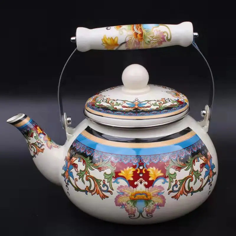 2.4/2.5L Hand Painted Enamel Teapot Ethnic Restaurant Milk Tea Kettle Tea Set Boiling Kettle