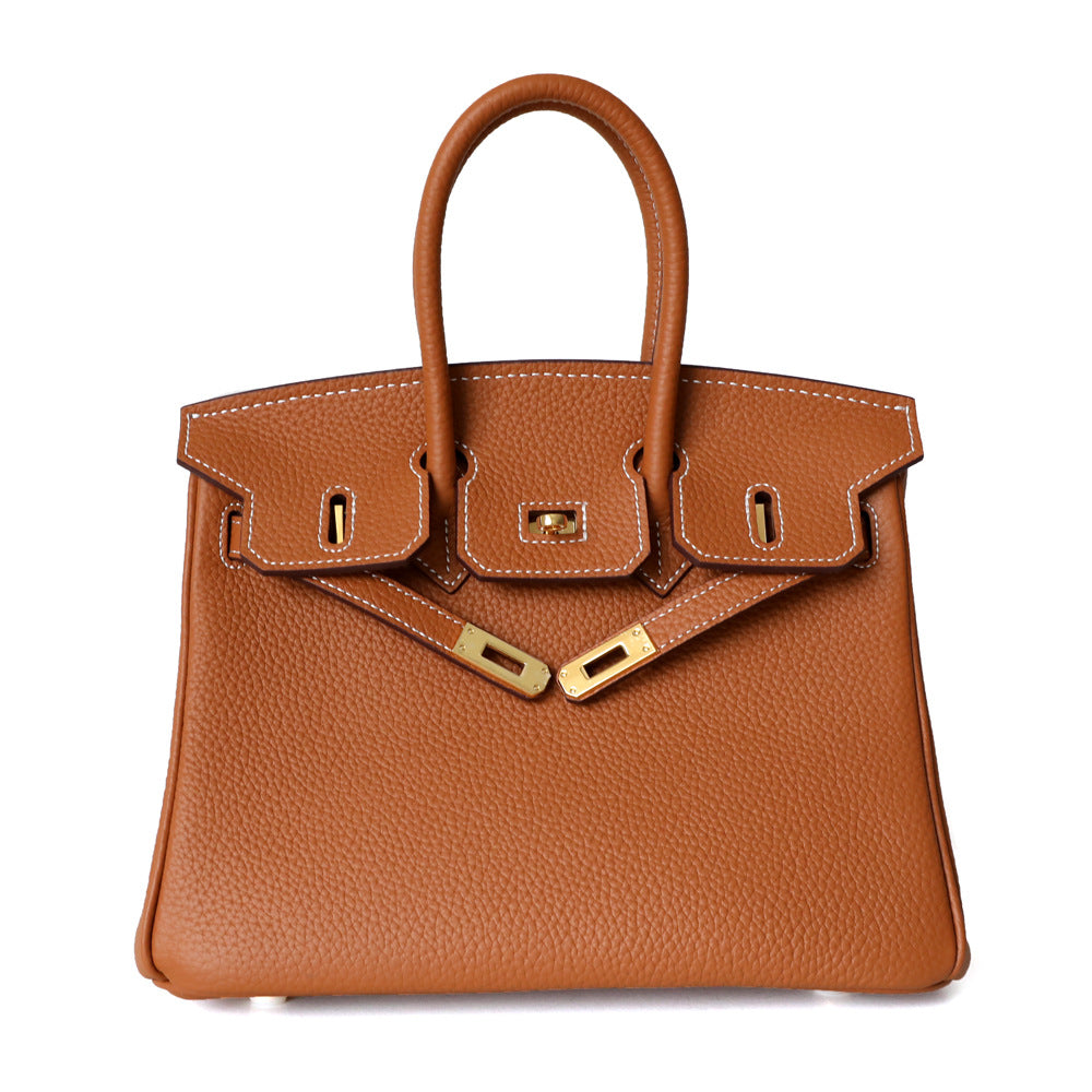 Premium Pebbled Leather Birkin-Inspired Tote Bag for Women, Genuine Leather Shoulder Crossbody Top-Handle Handbag with Spacious Design, Everyday Purse