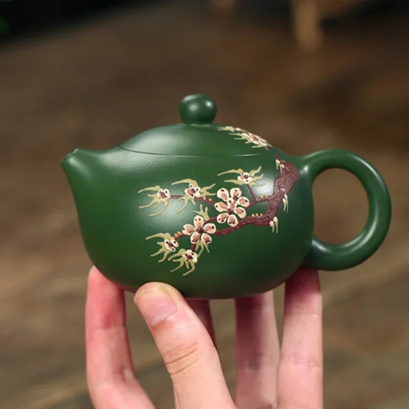 200ML Green Yixing Purple Clay Teapot Zisha Xishi Plum Flower Tea Pot with Tea Cup Handmade Kung Fu Tea Set Teaware