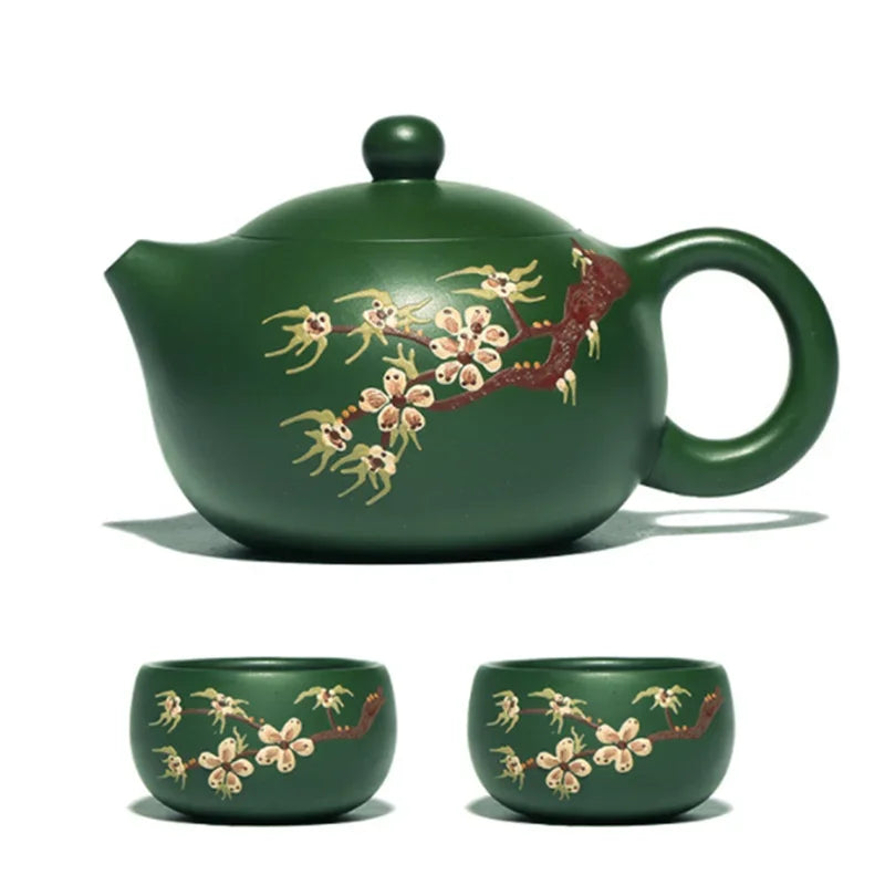 200ML Green Yixing Purple Clay Teapot Zisha Xishi Plum Flower Tea Pot with Tea Cup Handmade Kung Fu Tea Set Teaware
