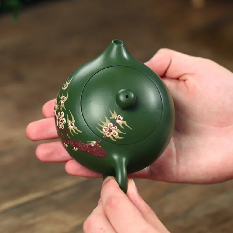 200ML Green Yixing Purple Clay Teapot Zisha Xishi Plum Flower Tea Pot with Tea Cup Handmade Kung Fu Tea Set Teaware