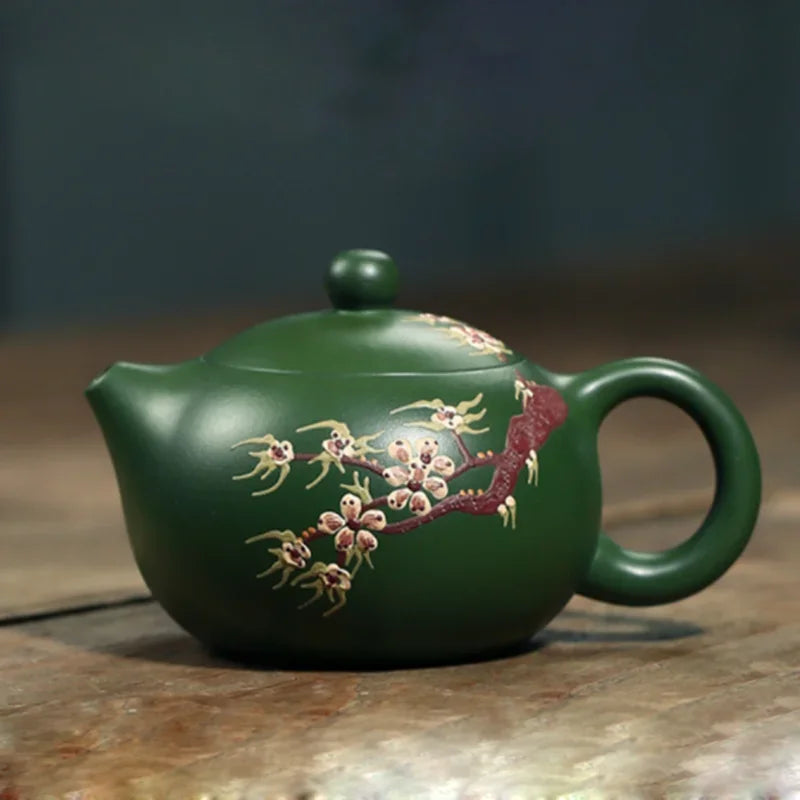 200ML Green Yixing Purple Clay Teapot Zisha Xishi Plum Flower Tea Pot with Tea Cup Handmade Kung Fu Tea Set Teaware