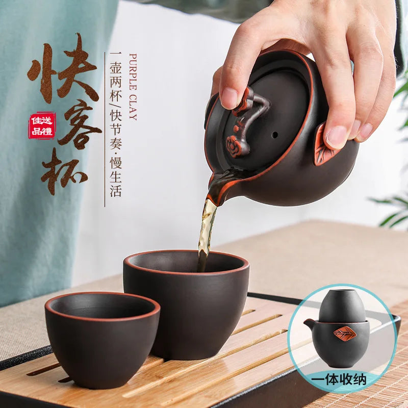 200cc Yixing Purple Clay Small Tea Set Include 1 Pot 2 Cups Pot Tea Ceremony zisha Ceramic Pottery Teacup china Kung Fu Tea Set