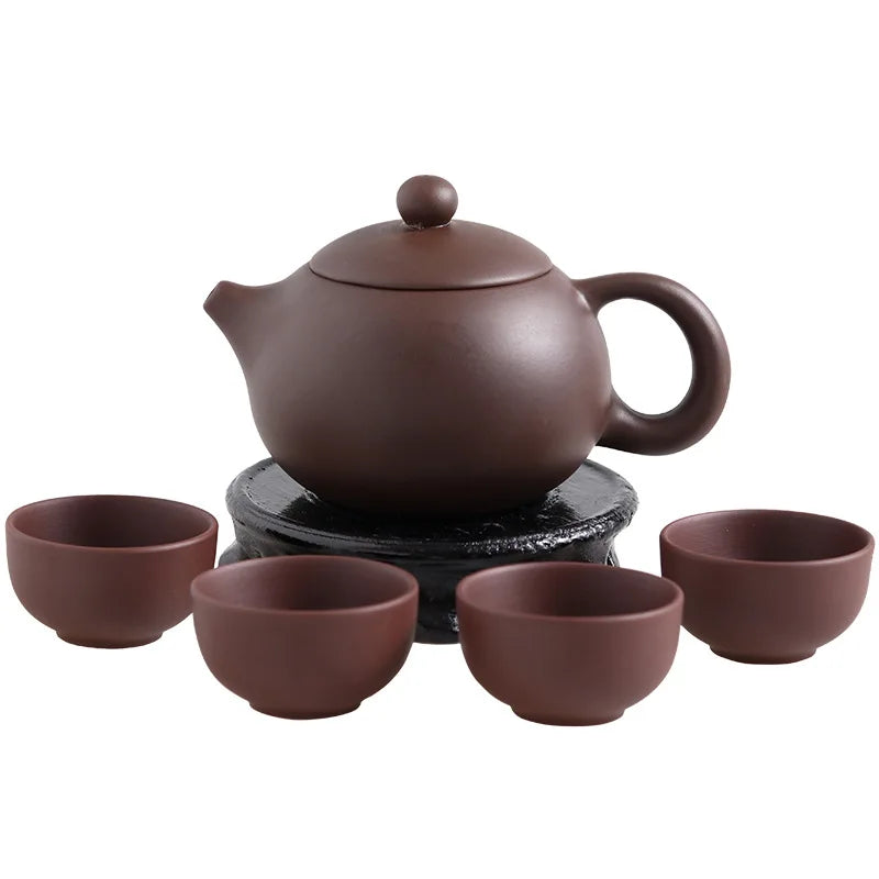 200cc Yixing Purple Clay Teapot Sets 5pcs Ceramic Kungfu Tea Set 1 Teapot 4 Cups Handmade Zisha Tea Pot Xishi Bubble Filter Pot