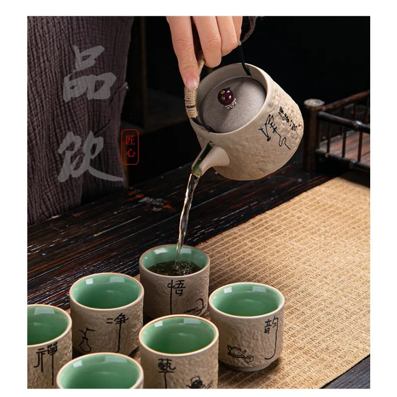 200ml Japanese Kungfu Retro Teapot Ceramic Tea Set Coarse Ceramic Beam Teapot Single Pot Convenient Teapot Wholesale Teaware