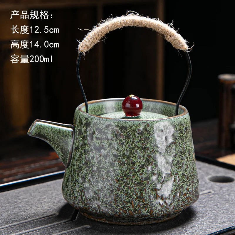 200ml Japanese Kungfu Retro Teapot Ceramic Tea Set Coarse Ceramic Beam Teapot Single Pot Convenient Teapot Wholesale Teaware