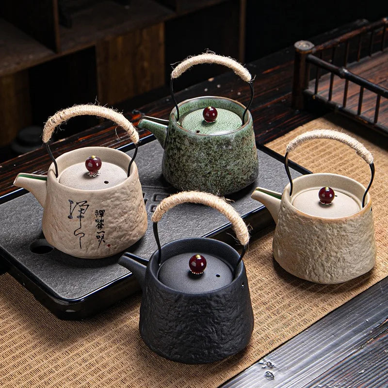 200ml Japanese Kungfu Retro Teapot Ceramic Tea Set Coarse Ceramic Beam Teapot Single Pot Convenient Teapot Wholesale Teaware