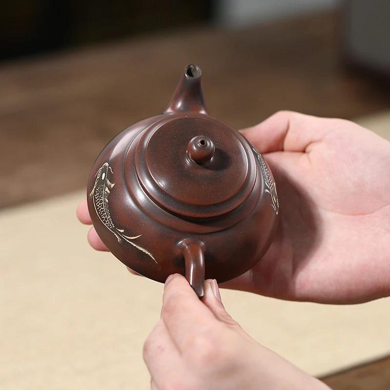 200ml nixing teapot tea pot filter Teapot  handmade carving fish nixing clay customized gifts authentic Banyue Teapot theiere