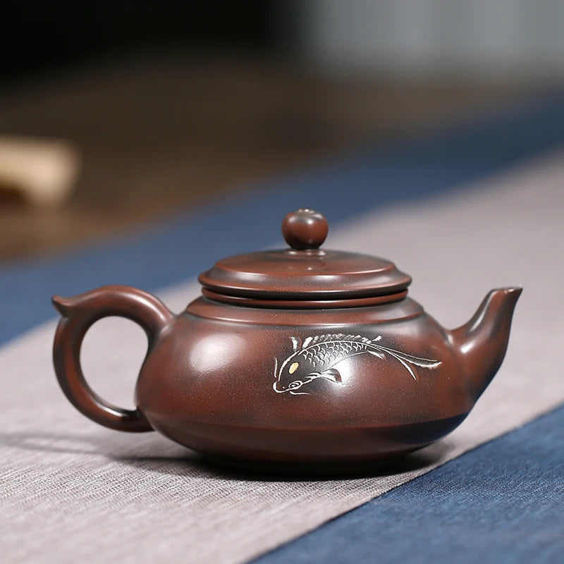 200ml nixing teapot tea pot filter Teapot  handmade carving fish nixing clay customized gifts authentic Banyue Teapot theiere