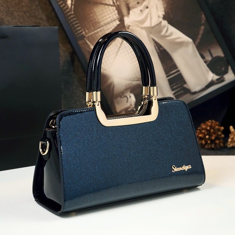 Genuine Patent Leather Color Block Shoulder Bag for Women, New Spring Summer Fashionable Top Handle Crossbody Purse, Stylish Casual Handbag for Ladies