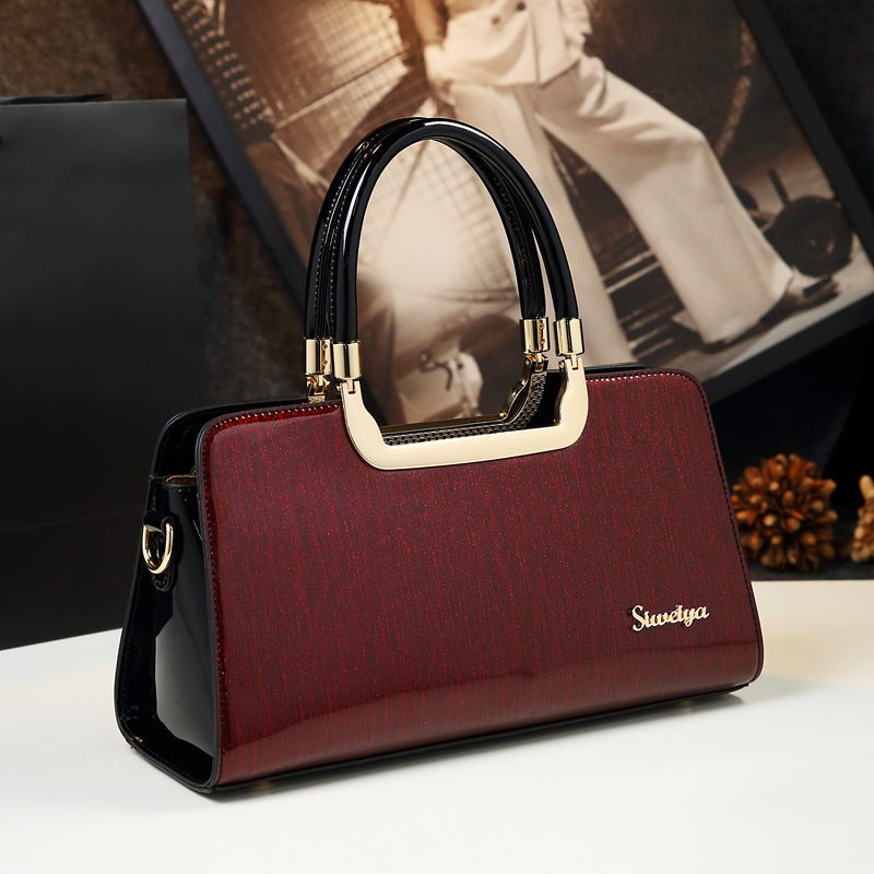 Genuine Patent Leather Color Block Shoulder Bag for Women, New Spring Summer Fashionable Top Handle Crossbody Purse, Stylish Casual Handbag for Ladies