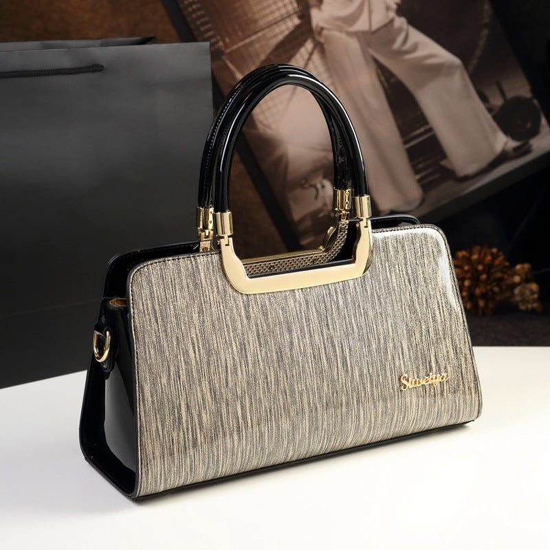 Genuine Patent Leather Color Block Shoulder Bag for Women, New Spring Summer Fashionable Top Handle Crossbody Purse, Stylish Casual Handbag for Ladies