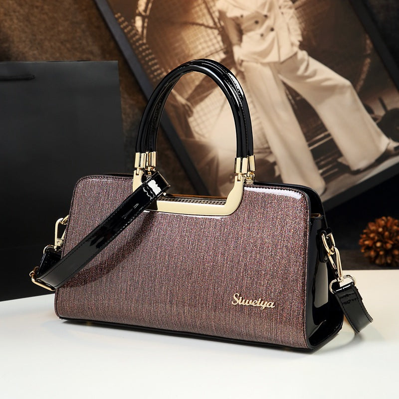 Genuine Patent Leather Color Block Shoulder Bag for Women, New Spring Summer Fashionable Top Handle Crossbody Purse, Stylish Casual Handbag for Ladies
