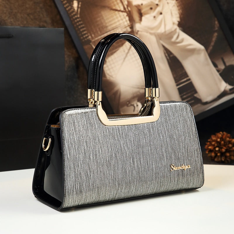 Genuine Patent Leather Color Block Shoulder Bag for Women, New Spring Summer Fashionable Top Handle Crossbody Purse, Stylish Casual Handbag for Ladies
