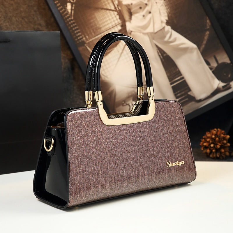 Genuine Patent Leather Color Block Shoulder Bag for Women, New Spring Summer Fashionable Top Handle Crossbody Purse, Stylish Casual Handbag for Ladies