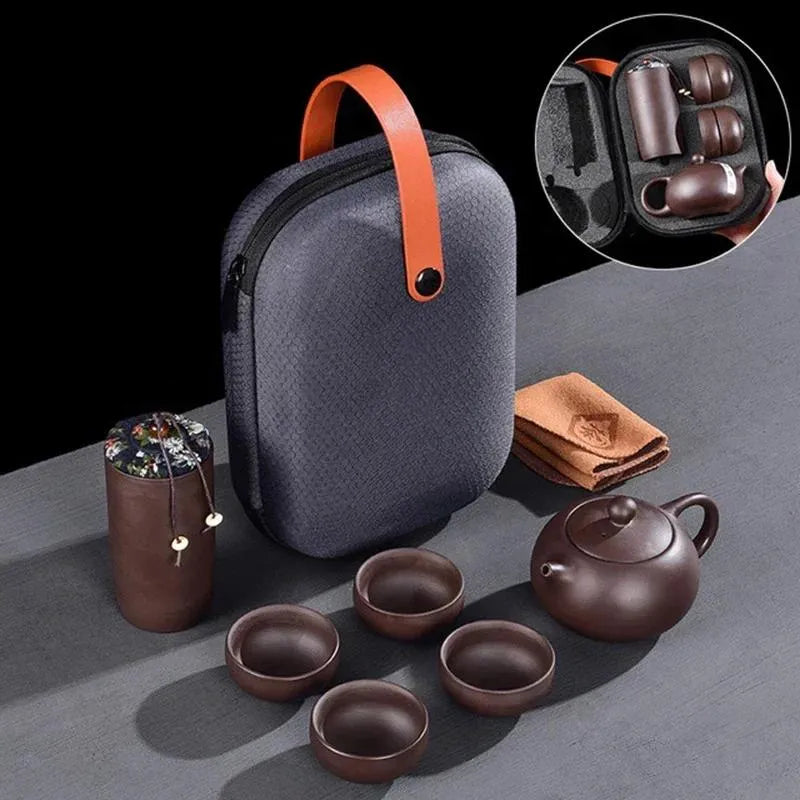 Teaware Sets Purple Sand Tea Set Chinese Teaset Ceramic Portable Teapot Outdoor Travel Gaiwan Cups Of Ceremony Teacup