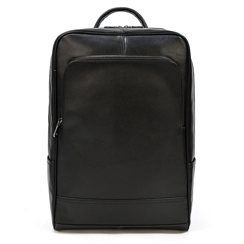 Black Genuine Leather 15-Inch Laptop Backpack, Commute School Travel Daypack, Premium Cowhide Computer Bag for Men