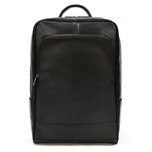 Black Genuine Leather 15-Inch Laptop Backpack, Commute School Travel Daypack, Premium Cowhide Computer Bag for Men