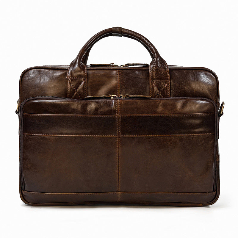 Genuine Top Layer Cowhide Business Briefcase for Men, Top Handle Shoulder Crossbody Laptop Bag, Outdoor Work Commute Bag 3319 for Gentlemen