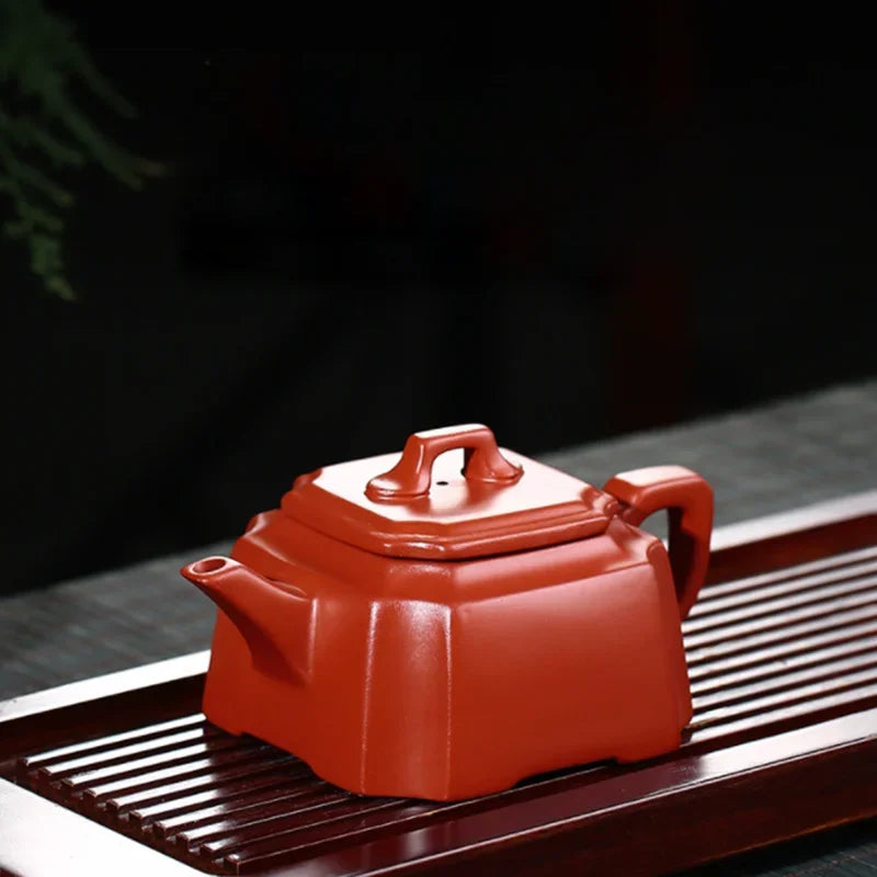 220ML Yixing Purple Clay Teapot Zisha Square Tea Pot Handmade Kung Fu Tea Set Teaware
