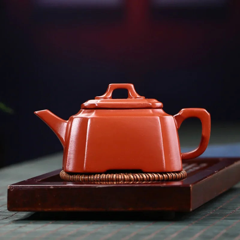 220ML Yixing Purple Clay Teapot Zisha Square Tea Pot Handmade Kung Fu Tea Set Teaware