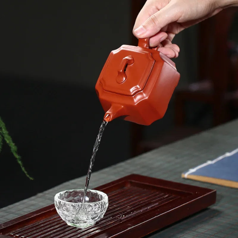 220ML Yixing Purple Clay Teapot Zisha Square Tea Pot Handmade Kung Fu Tea Set Teaware