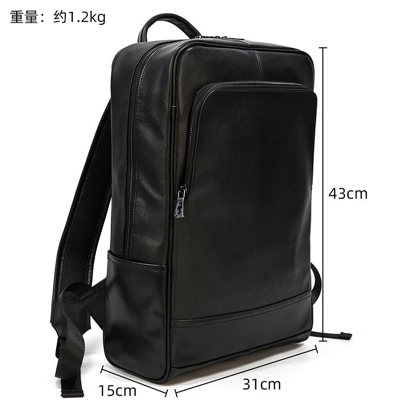 Black Genuine Leather 15-Inch Laptop Backpack, Commute School Travel Daypack, Premium Cowhide Computer Bag for Men