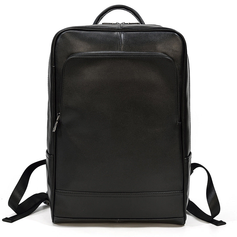 Black Genuine Leather Business Backpack, Top Layer Cowhide Commute Laptop Bag, Minimalist Travel School Daypack for Men